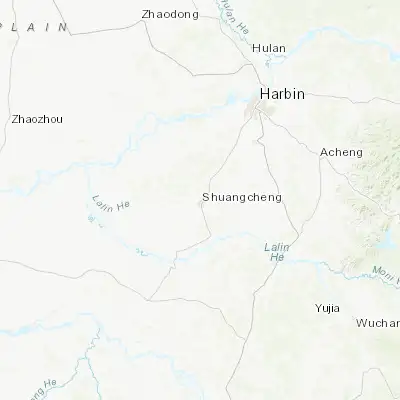 Map showing location of Shuangcheng (45.379800, 126.307110)