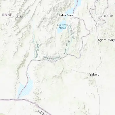 Map showing location of Konso (5.250000, 37.483330)