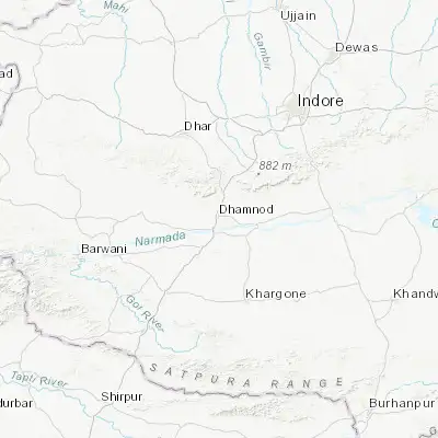 Map showing location of Dhāmnod (22.209280, 75.470570)