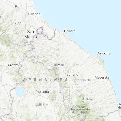 Map showing location of Pergola (43.554850, 12.836330)