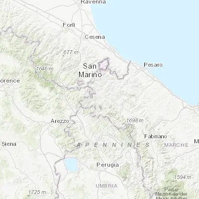 Map showing location of Sant'Angelo in Vado (43.665260, 12.417570)