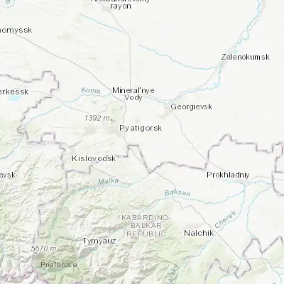 Map showing location of Pyatigorskiy (43.974170, 43.258330)