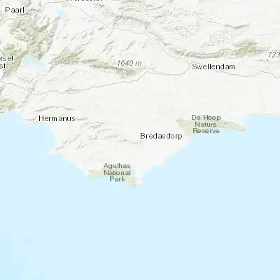 Map showing location of Bredasdorp (-34.532150, 20.040310)